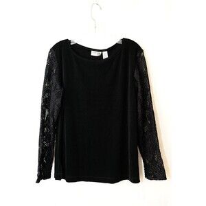 Chico's Travelers Camila black lace sleeves blouse top 3 16 XL NEW witchy‎ goth